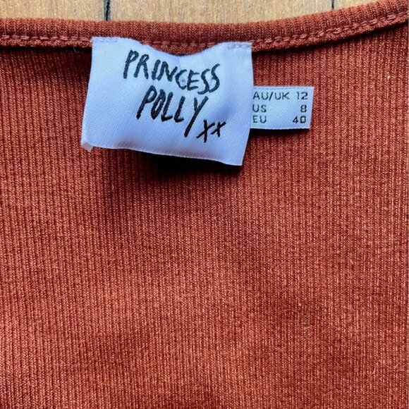 Princess Polly Rust Ribbed Long Sleeve Crop Top – Size 8 - Picture 2 of 4